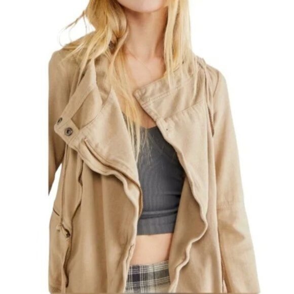 Free People Carmen Moto Top/Jacket in Calm Sand Size Small NWOT - Picture 3 of 15